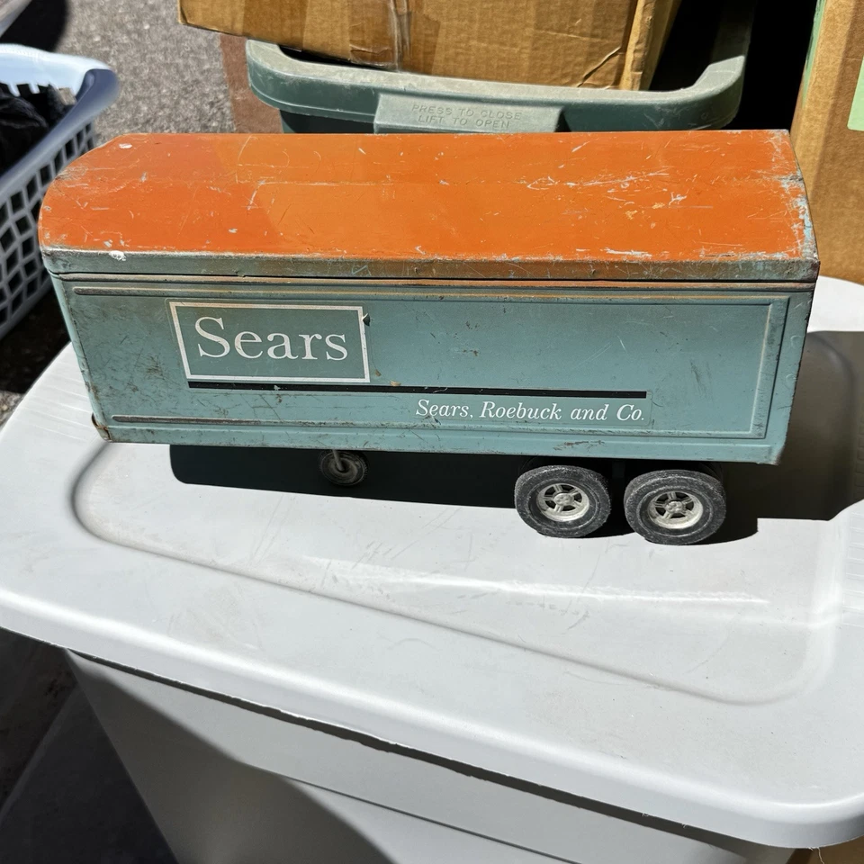 Antiguo remolque semirremolque ERTL Sears Roebuck de acero prensado de los años 60 solamente Foto 1 de 4