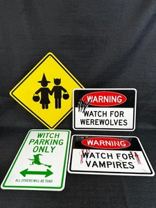 Halloween Warning Watch for Vampires/Werewolves Signs Witch Trick or Treat Blood - Picture 1 of 6