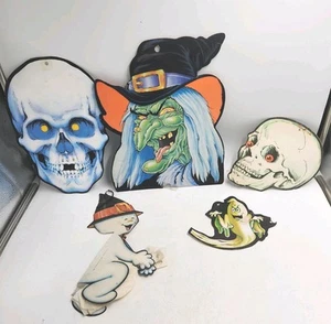 Lot Of 5 Vintage Halloween Die Cuts Witch Ghost Skeleton Decorations 80s - Picture 1 of 24