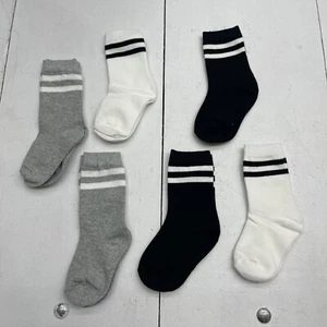 Unisex Kids 6 Pack Black White Grey Crew Socks Size 3/5 New - Picture 1 of 6