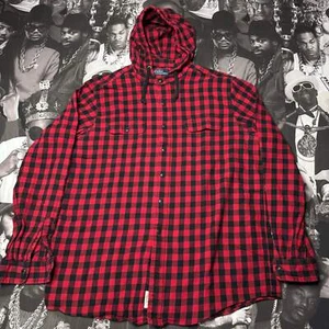 Rare Vintage 90's Polo Ralph Lauren Hooded Flannel Button Up Shirt XL - Picture 1 of 6