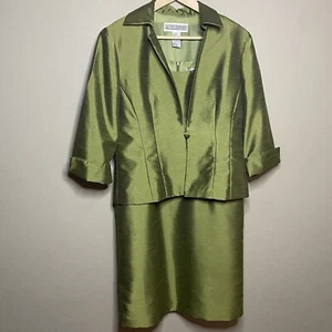 Jessica Howard Dress Suit Set Size 8P Green Lined Slit Zipper Sleeveless - Picture 1 of 9