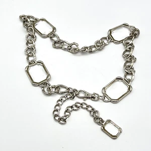 Chicos Chain Hip Belt Square Lucite Metal Links Silvertone Belt 32” - 36” - Picture 1 of 9