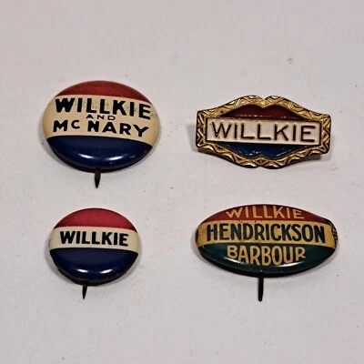 4 Diferentes Botones WENDELL WILLKIE Pinbacks de la Campaña 1940 Foto 1 de 4