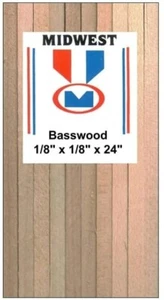 Madera de bajo Midwest Products #4044 1/8" X 1/8" x 24" 24 piezas nuevo envío gratuito - Imagen 1 de 1