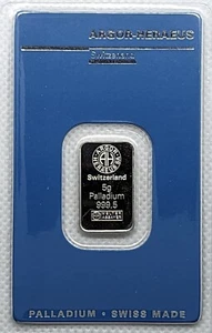 5 gram Palladium Bar - Argor Heraeus - 999.5 Fine - Picture 1 of 2