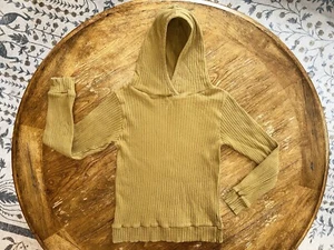 Kate Quinn Organic Cotton Ribbed Knit Hoodie Sweater | Chartreuse | Girls Size 7 - Picture 1 of 5