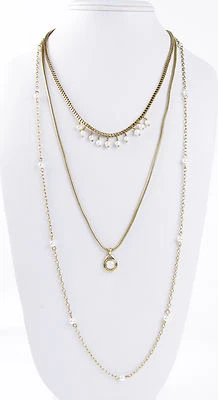 New Lucky Brand Pearl Bead Mother-of-Pearl Drop Layered Necklace Gold-Tone - Image 1 of 3