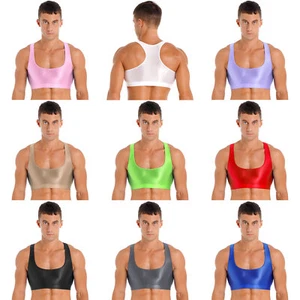 AU Mens Glossy U Neck Tank Tops Sleeveless Crop Tops Vest Sports Fitness Yoga - Picture 1 of 108