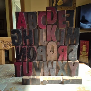 Vtg Original Letterpress Alphabet Letters +3 Wood Type Printers Blocks 3" no Z - Picture 1 of 12