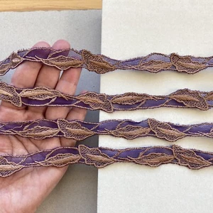 2 Yards Purple & Brown Embroidered Ribbon Trim /Sewing/Crafts/Bridal/ 3/4" Wide - Picture 1 of 16