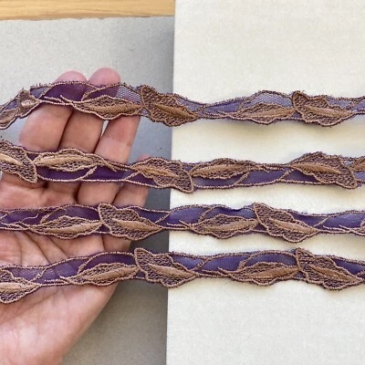 2 Yards Purple & Brown Embroidered Ribbon Trim /Sewing/Crafts/Bridal/ 3/4" Wide - Image 1 of 4