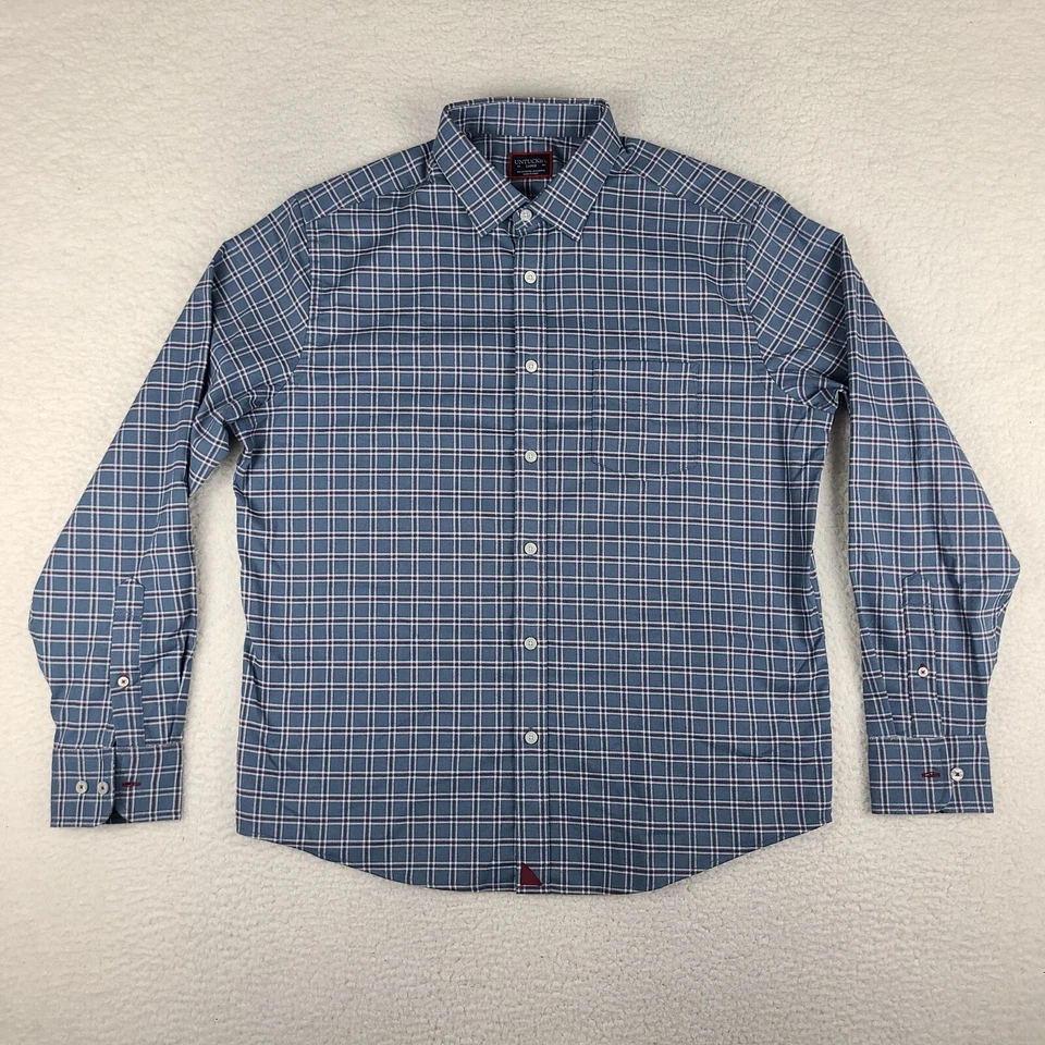 UNTUCKit фланелевая рубашка мужской большой темно синий красный чек полиэстер платье на пуговицах - Изображение 1 из 4