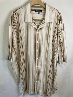 Camisa Stacy Adams Manga Corta Con Botones Para Hombre 5XL Lino Algodón Rayas Logo Foto 1 de 4