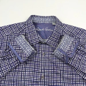Robert Graham Button Shirt Mens 2XL Purple White Plaid Flip Cuff Casual Designer - Picture 1 of 8