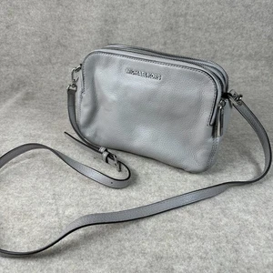 Michael Kors Crossbody Bag Gray Saffiano Leather Jet Set East West Purse Silver - Picture 1 of 17