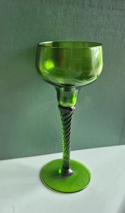 Portacandele vintage a forma di calice verde smeraldo stelo torsione vetro soffiato - Foto 1 di 3