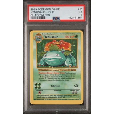 1999 POKEMON BASE SET SHADOWLESS #15 Venusaur-HOLO PSA 5 - Image 1 of 2