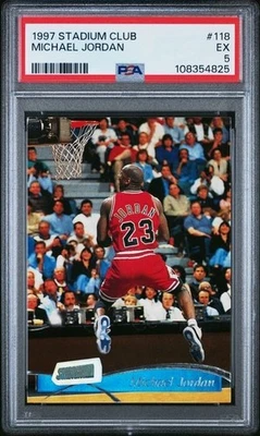 1997-98 托普斯体育场俱乐部迈克尔·乔丹 #118 PSA 5 名人堂反向扣篮 — 第 1/3 张图片