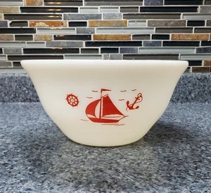 Vintage McKee Milchglas 9" Rührschüssel Segelboot Anker Schiffsrad 1930er - Bild 1 von 12