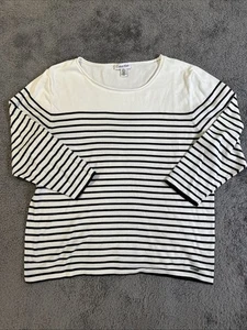 Calvin Klein XL gestreifter Baumwollpullover weiß schwarz Pulli klassisch Strick Oberteil - Bild 1 von 10