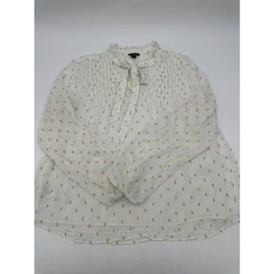 Ann Taylor Sheer Top Sz S Long Sleeves Lined Gold Accents & Bow String - Picture 1 of 6