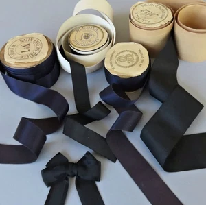 4 Bolts Antique Black SILK RIBBON + BOW 7/8" - 1 7/8" Wide X 8+ Yds + OLD STOCK - Picture 1 of 5