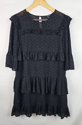 Vestido para mujer Madewell talla 8 negro encaje ojales manga 3/4 nenúfar volantes Foto 1 de 4