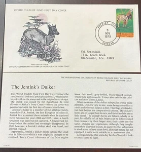 O)1979  IVORY COAST, WWF,  ENDANGERED ANIMALS, JENTINK´S DUIKER FDC AND FDB - Picture 1 of 1