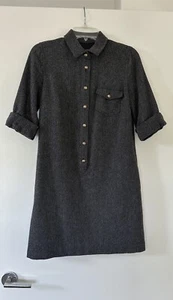 J Crew 100% Wool Herringbone Shirt Dress Classic Mini Gray Sweater Dress Size 2 - Picture 1 of 7