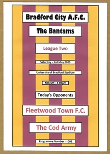 BRADFORD CITY v FLEETWOD TOWN 03.05.25 LEAGUE TWO PROGRAMME - Picture 1 of 3