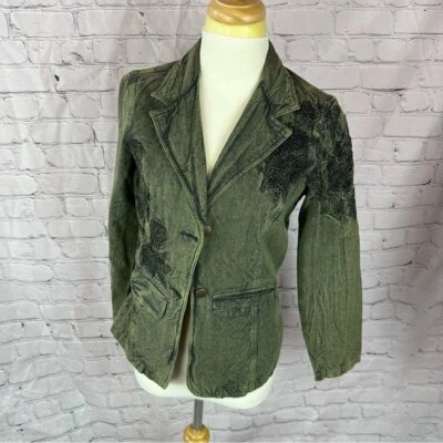 Chaqueta blazer vintage Coldwater Creek bordada denim verde oliva talla 6 Foto 1 de 4