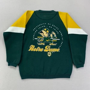VTG Notre Dame Fighting Irish Crewneck Youth Medium Green 90s Colorblock Graphic - Picture 1 of 9