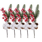5 Pcs Fake Pine Picks Holly Wire Artificial Twig Berry Frosted