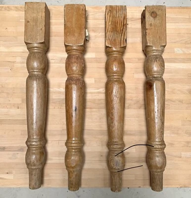 4 Pine Farmhouse kitchen Table Legs- Wood Shabby Chic Turned Legs 29” - Image 1 of 4
