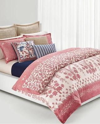 Ralph Lauren Isla 花卉国王被套套装 Sham 100% 棉红色粉色多色 — 第 1/4 张图片