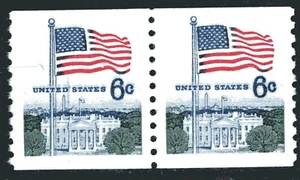 SC# 1338A - 6¢ - 1969 Regular Issue - Flag and White House - Coil Line Pair MNH - Bild 1 von 1