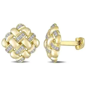 14K Yellow Gold Over Simulated Diamond Men Chess Pattern Fancy Cuff-link For Men - Picture 1 of 11