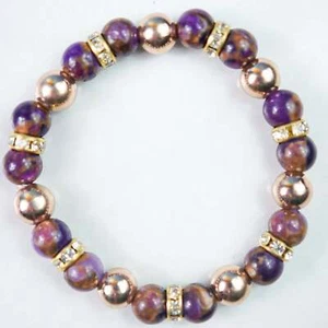 Purple Tigers Eye Bracelet, Gold Plated Hematite, Magic Rondelle Spacers, 6.5" - Picture 1 of 2