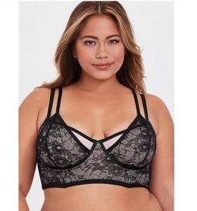 NWT TORRID Black & Nude Double Layer Longline Underwire Bralette Size 00 M/L - Picture 1 of 3