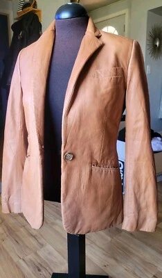  Lauren Ralph Cuero Blazer Traje Chaqueta Abrigo Marrón 2 Foto 1 de 4