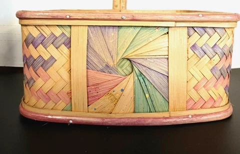 Rectangular Handmade Hand Dyed Basket No Handle Pink Purple Green Natural 9x7x4 Cover