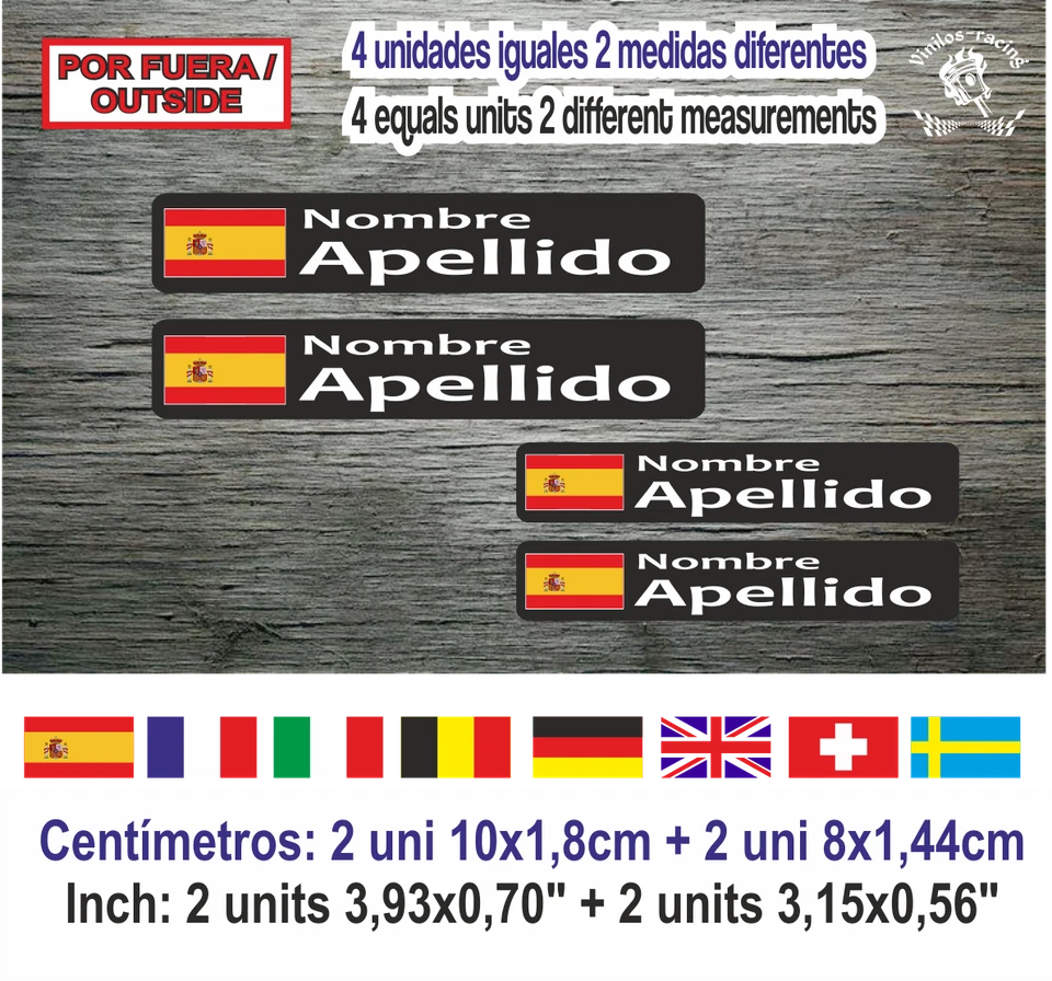 Bandera España con nombre Vinyl Sticker Coche Moto Casco Bici BTT Bike Rally S - Imagen 1 de 1