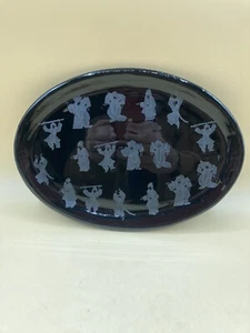 Vintage Ceramic Oval Plate Inscribed Japanese Warrior Poses Lacquered Wood - Picture 1 of 9