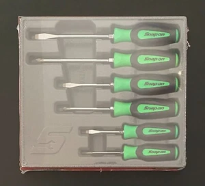 Snap-On 6 pc. Screwdriver Set. Green Soft Grip Handle. Brand New with Tray. - Picture 1 of 1