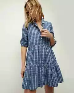 Veronica Beard Jemila blau kariert Rüschen Langarm Hemd Kleid, Größe 6 - Bild 1 von 6