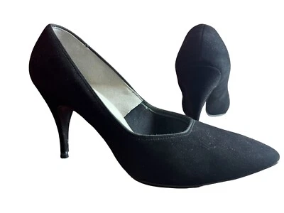 Sz 7 B Vtg 50s 60s Shoe Black SUEDE VELVET Spike High Heel O'Connor Goldberg - Image 1 of 4