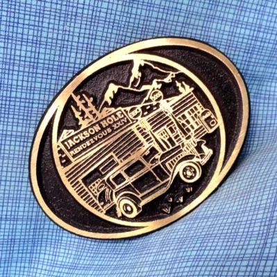 Jackson Hole Rendezvous 2000 Hebilla de Cinturón EIEIO Rod Run Car Show De Colección Latón. NOX196 Foto 1 de 4