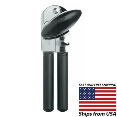 Abridor de latas antideslizante con mango suave OXO Good Grips, negro/plateado - acero inoxidable Foto 1 de 4