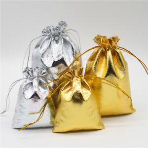 50-200pcs Gold/Silver Jewelry Party Favors Drawstring Pouch Wedding Gift Bags
